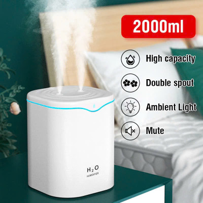 Máy Phun Sương Tạo Ẩjm 2 Vòi với Đèn LED và Dung Tích 2000ml Siêu Mịn và Hiệu Quả: , TRANG TRÍ NHÀ CỬA
