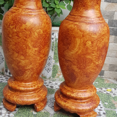 Cặp Bình Gỗ nu gõ hay gõ vẽ nu cao tròn đều đẹp cao 60cm x đk 20cm ý nghĩa bình an , phú quý Anh Chị trưng phòng khách nhà, công ty, bàn thờ thần tài to đẹp ạ