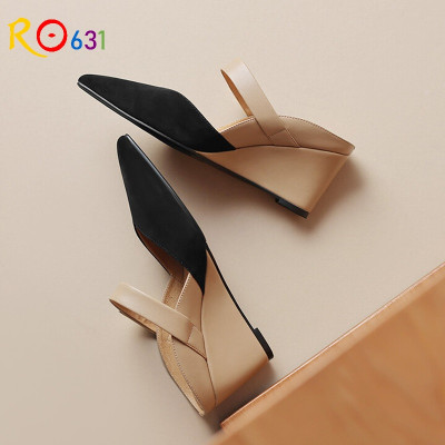 Giày cao gót nữ đẹp đế xuồng 5 phân hàng hiệu rosata hai màu nâu trắng ro631