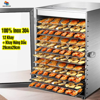 Máy Sấy Thực Phẩm Inox 12 Khay HTG ST06 Sấy Khô Hoa Quả, Thịt Cá, Rau Củ, Có Tia UV, Hàng Chính Hãng