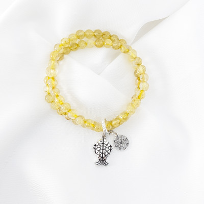 Vòng tay cuốn mệnh kim, thủy đá thạch anh tóc vàng mix charm con cá