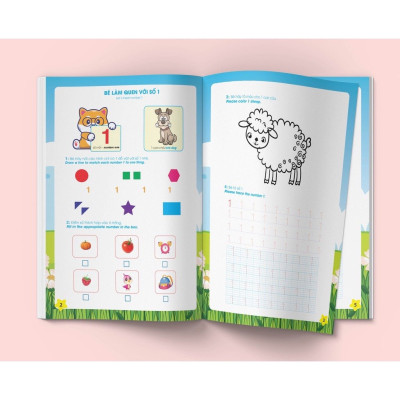 Sách- Cùng bé Chinh Phục Toán Học phiên bản mới 100 trang dành cho bé  4-6 tuổi (Song ngữ Việt Anh)