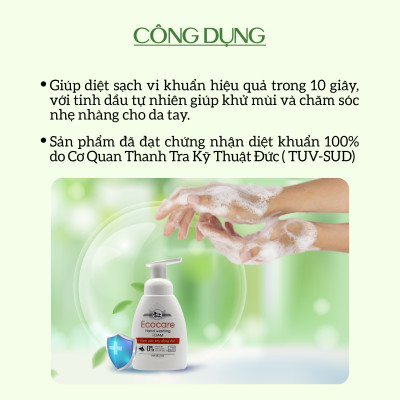 Nước rửa tay hữu cơ diệt khuẩn dạng bọt hương Cam 4000ml thương hiệu Ecocare ( tặng kèm vỏ tạo bọt)