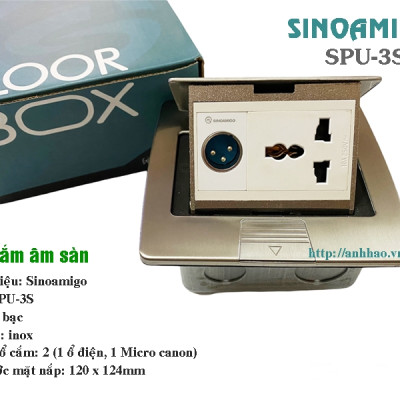 Ổ điện + mạng quang chuẩn SC/UPC âm sàn Sinoamigo SPU-3S, chất liệu inox đúc nguyên tấm chống oxy hóa. Hàng chính hãng, có xuất hóa đơn VAT