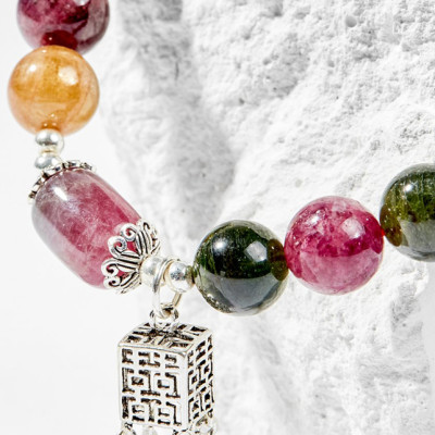 Vòng Tay Phong Thủy Nữ Đá Tourmaline Phối Charm Đèn Lồng Bạc (8mm) Nhiều Mệnh Ngọc Quý Gemstones