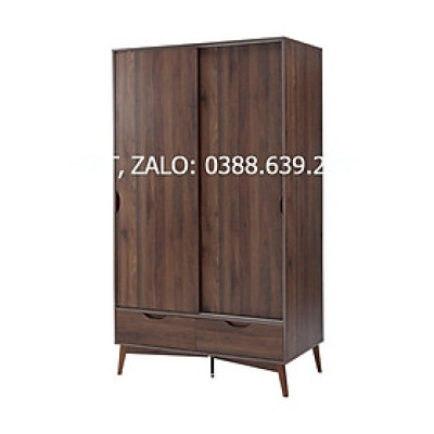 Tủ quần áo cửa lùa 2 cánh kèm ngăn kéo BÌNH LONG gỗ công nghiệp cao cấp chống ẩm, màu nâu tự nhiên