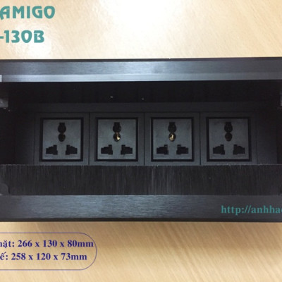 Ổ điện âm bàn văn phòng Sinoamigo STS-130B màu đen, thiết kế nắp lật, mặt nắp nhôm xước dễ bền đẹp, Ổ cắm lắp theo yêu cầu: điện, lan, tel, hdmi, vga, usb sạc