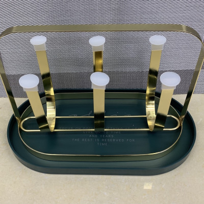 KHAY ÚP LY CỐC KIM LOẠI MÀU XANH CỔ VỊT CÓ ĐĨA HỨNG NƯỚC - ANTH427