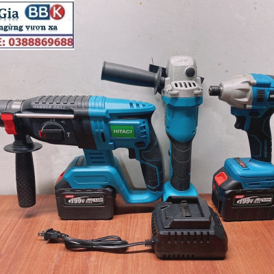 Bộ Combo 3 Máy Gồm Máy Khoan Đục Bê Tông, Máy Mài Và Máy Chuyên Vít Dùng Pin 199V 15 Cell, Động Cơ Không Chổi Than, Máy Khoan Siêu Khỏe - Bảo Hành 1 Năm