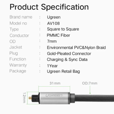 Ugreen UG10540AV108TK 2M màu Xám Dây cáp quang âm thanh 2 đầu dương - HÀNG CHÍNH HÃNG