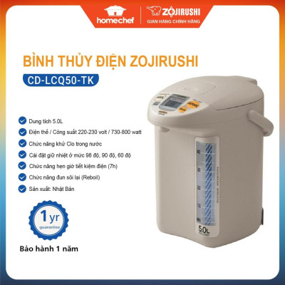 Bình thủy điện Zojirushi 5L CD-LCQ50-TK, công suất 800W, sản xuất tại Nhật, bảo hành 1 năm | HÀNG CHÍNH HÃNG