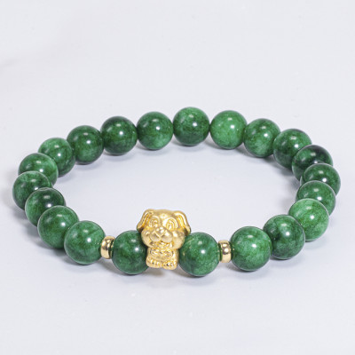 Vòng Tay Phong Thủy Nữ Đá Cẩm Thạch Sơn Thủy Phối Charm Tuổi Tuất Bạc Mạ Vàng 24K (8mm) Mệnh Mộc, Hỏa Ngọc Quý Gemstones