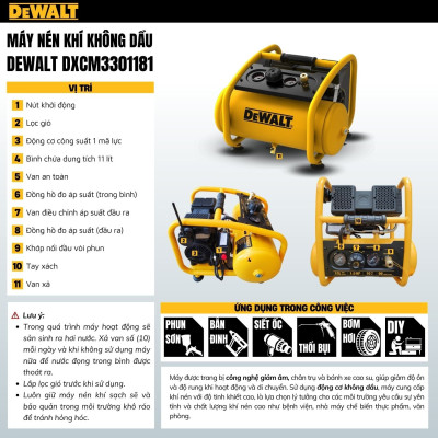 Máy nén khí không dầu 11L DeWALT DXCM3301181 - Hàng chính hãng