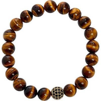 Vòng Đá Mắt Hổ Phối Charm Xi Vàng Đính Đá Ngọc Quý Gemstones VT53