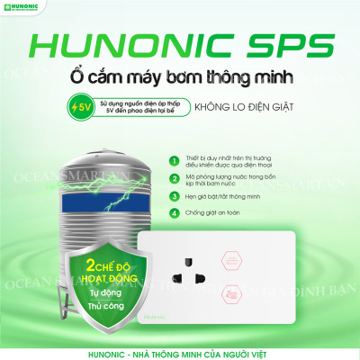 Ổ Cắm Máy Bơm Chống Giật An Toàn Hunonic SPS, Ổ Cắm Kết Hợp Phao Điện Máy Bơm Nước - HNSKSPS
