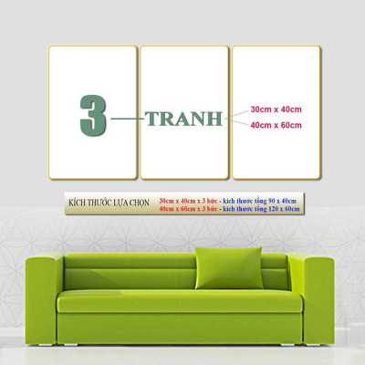 Bộ tranh treo tường 3 tấm trang trí phòng khách, phòng ngủ phong cách mỹ thuật hiện đại chất liệu cán pvc gương:4419L15S