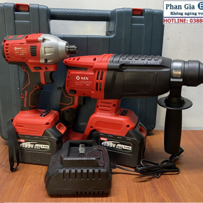 Bộ Combo 2 Trong 1 Gồm Máy Khoan Đục Bê Tông Dùng Pin 188V, Khoan Bê Tông Siêu Khỏe Và Máy Bắn Vít Cầm Tay 3 Chức Năng (Tặng Hộp Đựng)
