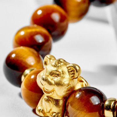 Vòng Tay Phong Thủy Đá Mắt Hổ Vàng Nâu Phối Charm Tuổi Dần Bạc Mạ Vàng 24K (8mm) Mệnh Thổ, Kim Ngọc Quý Gemstones