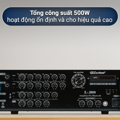 Dàn Karaoke gia dinh Loa Zenbos CR5 300W/Loa Bass 20 cm, 3 đường tiếng và Amply Karaoke Bluetooth Công Suất Lớn 500W Zenbos Z2600, 8 Sò(Hàng Chính Hãng)
