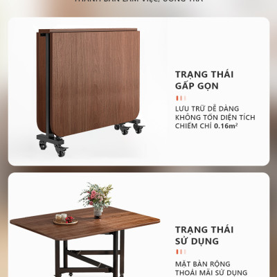 Bàn ăn gấp gọn thông minh có bánh xe di chuyển, tiết kiệm diện tích thương hiệu IGA - GM107