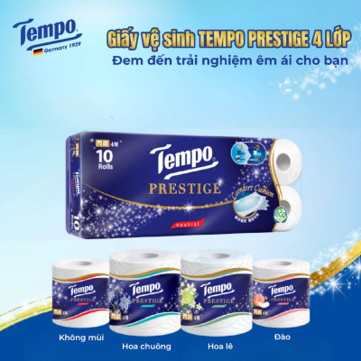 Lốc 10 Cuộn Giấy Vệ Sinh Tempo Prestige - Hoa Chuông Xanh