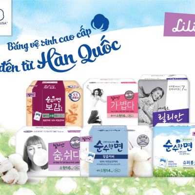 Băng vệ sinh Klean Nara Lilian Soohan 100% cotton hàng ngày không cánh Hàn Quốc (18cm x 20 miếng) + Móc khoá