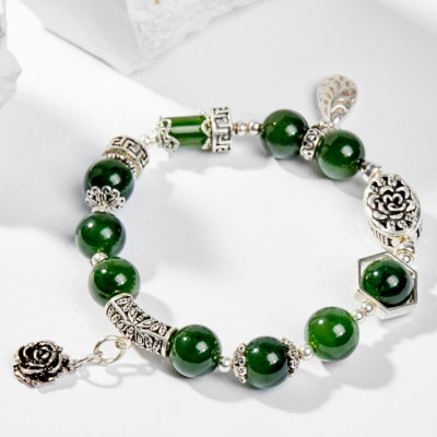 Vòng Tay Phong Thủy Nữ Đá Ngọc Bích Phối Charm Hoa Bạc (10mm) Mệnh Mộc, Hỏa Ngọc Quý Gemstones