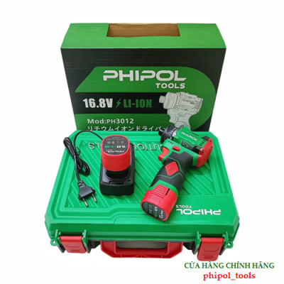 Combo Máy chuyên vít 21 cấp trượt dùng pin PHIPOL TOOLS PH3012 có chỉnh tốc, kèm 2 pin và sạc - Hàng Chính Hãng