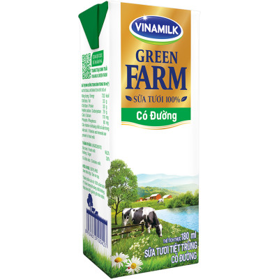 Thùng 48 hộp Sữa Tươi Tiệt Trùng Vinamilk Green Farm có đường 180ml