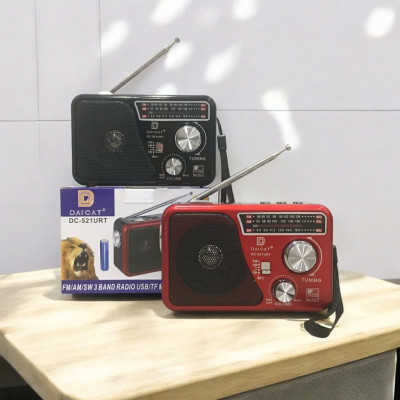 Đài USB THẺ NHỚ NGHE NHẠC DAICAT DC-521URT RADIO AM\FM\SW LOA TO X-BASS CÓ ĐÈN PIN LED GIAO MÀU NGẪU NHIÊN Kèm Dây Sạc 1 PIN Loa Siêu Lớn Đa Năng Sang Trọng Chất Lượng Tốt Mẫu Mới Nhất Đài Phát Thanh Quà Tặng Cho Người Thân Yêu Cao Tuổi HÀNG CHÍNH HÃNG