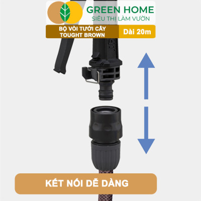 Bộ vòi tưới cây Takagi Tough Brown GreenHome, Dài 20m, Nhỏ Gọn, Bền Bỉ, Vòi Phun Đa Năng, Chuẩn Nhật Bản