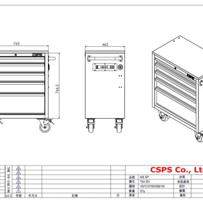 Tủ dụng cụ CSPS 76cm - 05 hộc kéo không nâng hạ màu xanh