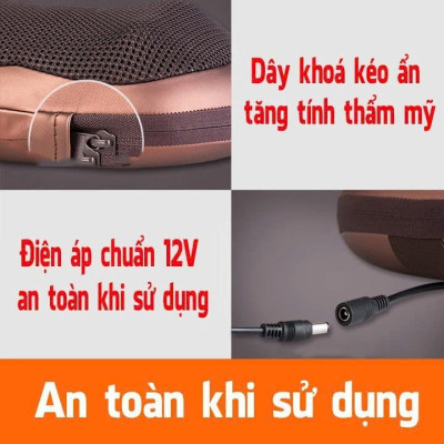 Gối Massage Hồng Ngoại 8 Bi Đảo Chiều -Massage Cổ, Vai, Gáy , Kèm Tẩu Sạc Trên Xe Hơi Vô Cùng Tiện Lợi