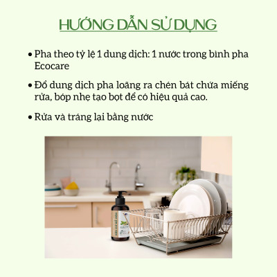 Nước rửa chén hữu cơ Bồ hòn Ecocare tinh dầu Chanh Gừng 2000ml 