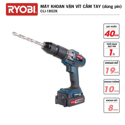Máy khoan tường, gỗ, sắt cầm tay đa năng dùng pin RYOBI (KYOCERA) - CLI-1802K