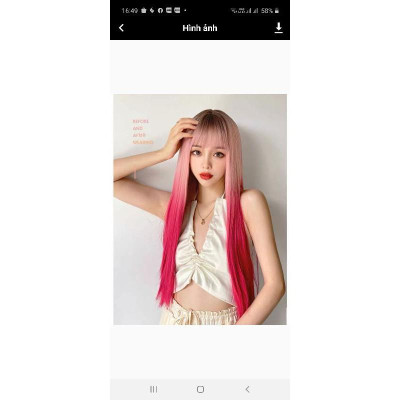 Tóc giả cao cấp ombre hồng, tặng lưới chùm tóc