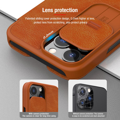 Bao Da Cao Cấp Da Thật Dành cho iPhone 13 Pro Max Chính Hãng Nillkin Qin  Có Ngăn Đựng Thẻ - Hàng Chính Hãng