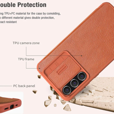 Bao da cho SamSung Galaxy S24 FE chính hãng Nillkin QIN có nắp trượt bảo vệ camera sau - Hàng chính hãng