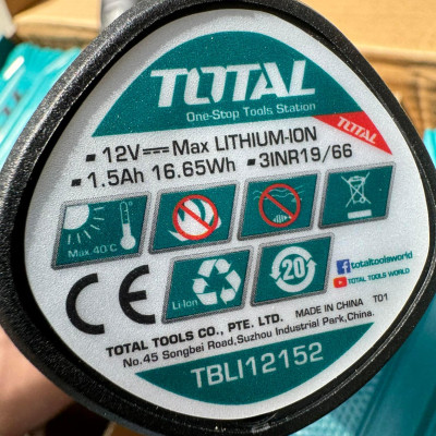 BỘ COMBO GỒM MÁY KHOAN PIN TIDLI12201 12V,45 TUA VÍT,16 MŨI KHOAN (2 pin 12V + 1 sạc) TOTAL TOSLI23022 - HÀNG CHÍNH HÃNG