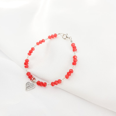 Vòng tay mệnh hỏa, thổ đá Agate mix charm trái tim