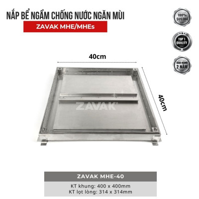 Nắp bể ngầm chống nước ngăn mùi inox ZAVAK MHE-40 / KT 40x40cm, lát gạch 1,2cm, tải 750kg