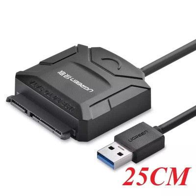 Ugreen UG20611CR108TK 25CM màu đen Bộ chuyền USB 3.0 sang SATA cho ổ cứng có hỗ trợ nguồn - HÀNG CHÍNH HÃNG