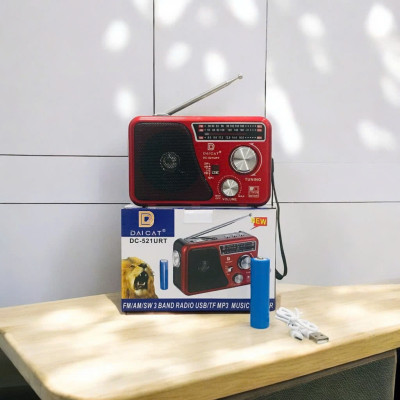 Đài USB THẺ NHỚ NGHE NHẠC DAICAT DC-521URT RADIO AM\FM\SW LOA TO X-BASS CÓ ĐÈN PIN LED GIAO MÀU NGẪU NHIÊN Kèm Dây Sạc 1 PIN Loa Siêu Lớn Đa Năng Sang Trọng Chất Lượng Tốt Mẫu Mới Nhất Đài Phát Thanh Quà Tặng Cho Người Thân Yêu Cao Tuổi HÀNG CHÍNH HÃNG