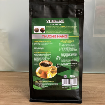 STEPPACAFE-Cà Phê Rang Xay Thượng Hạng PREMIUM 70% Arabica + 30% Culi (Túi 500g có hộp)