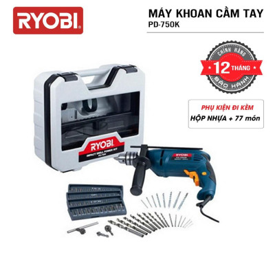 Bộ máy khoan cầm tay đa năng điện 750W RYOBI (KYOCERA) - PD-750K (Kèm 77 linh kiện) - Hàng Chính Hãng