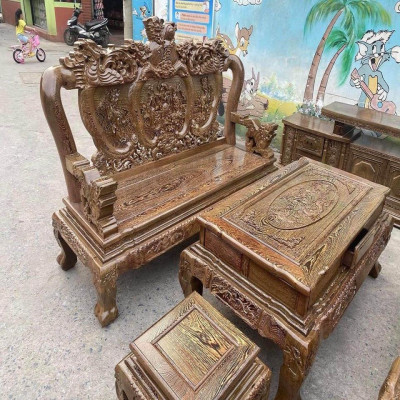 Bộ bàn ghế Nghê Phượng gỗ Mun Đuôi Công