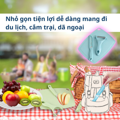 Bộ Dao Thớt Gọt Hoa Quả Mini, Dao Nạo Rau Củ Trái Cây Hoa Quả Nhỏ Gọn Cho Nhà Bếp, Du Lịch, Cắm Trại