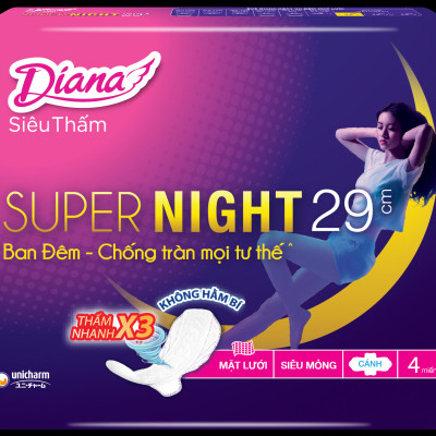 Combo 2 Băng Vệ Sinh Diana Super Night Có Cánh 29cm (Gói 4 Miếng)