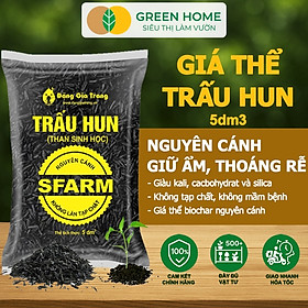 Trấu Hun Greenhome, Bao 5dm3, Sfarm, Giá Thể, Nguyên Cánh Không Lẫn Tạp Chất. Dùng Trồng Thuỷ Canh, Rau Mầm, Ươm Cây Con