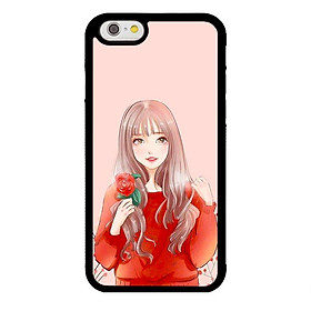 Ốp lưng dành cho Iphone 6s Cô Gái Áo Đỏ Nền Hồng - Hàng Chính Hãng